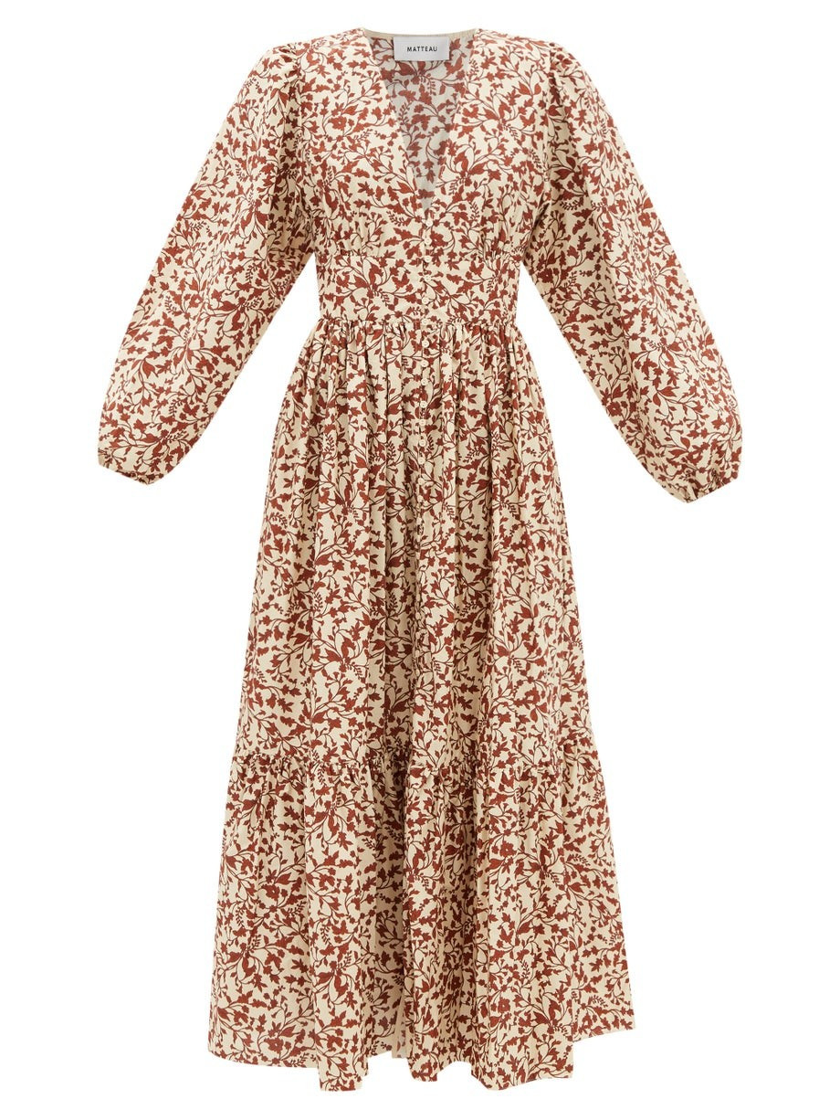 Floral-print organic-cotton poplin dress | Matteau | Matches (US)