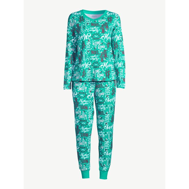 Joyspun Women's Long Sleeve Sleep Top and Jogger PJ Set, 2-Piece, Sizes up to 3X - Walmart.com | Walmart (US)