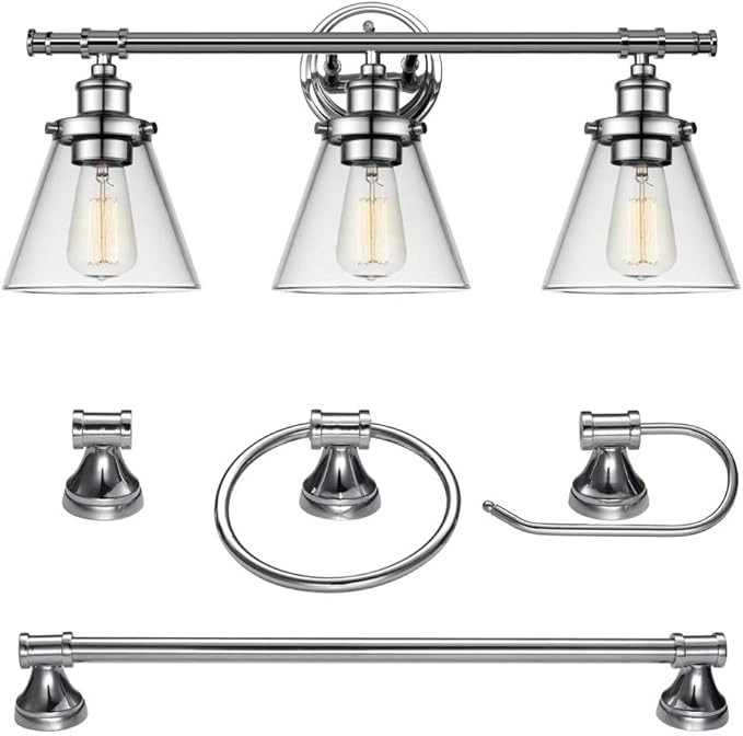Globe Electric Parker 5-Piece All-in-One Bathroom Set, Chrome, 3-Light Vanity Light with Clear Gl... | Amazon (CA)