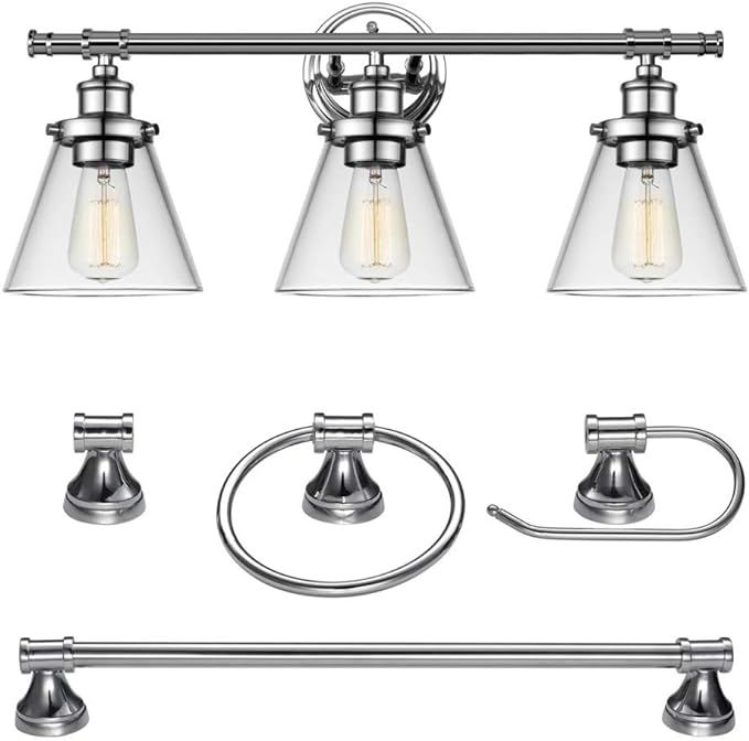 Globe Electric Parker 5-Piece All-in-One Bathroom Set, Chrome, 3-Light Vanity Light with Clear Gl... | Amazon (CA)