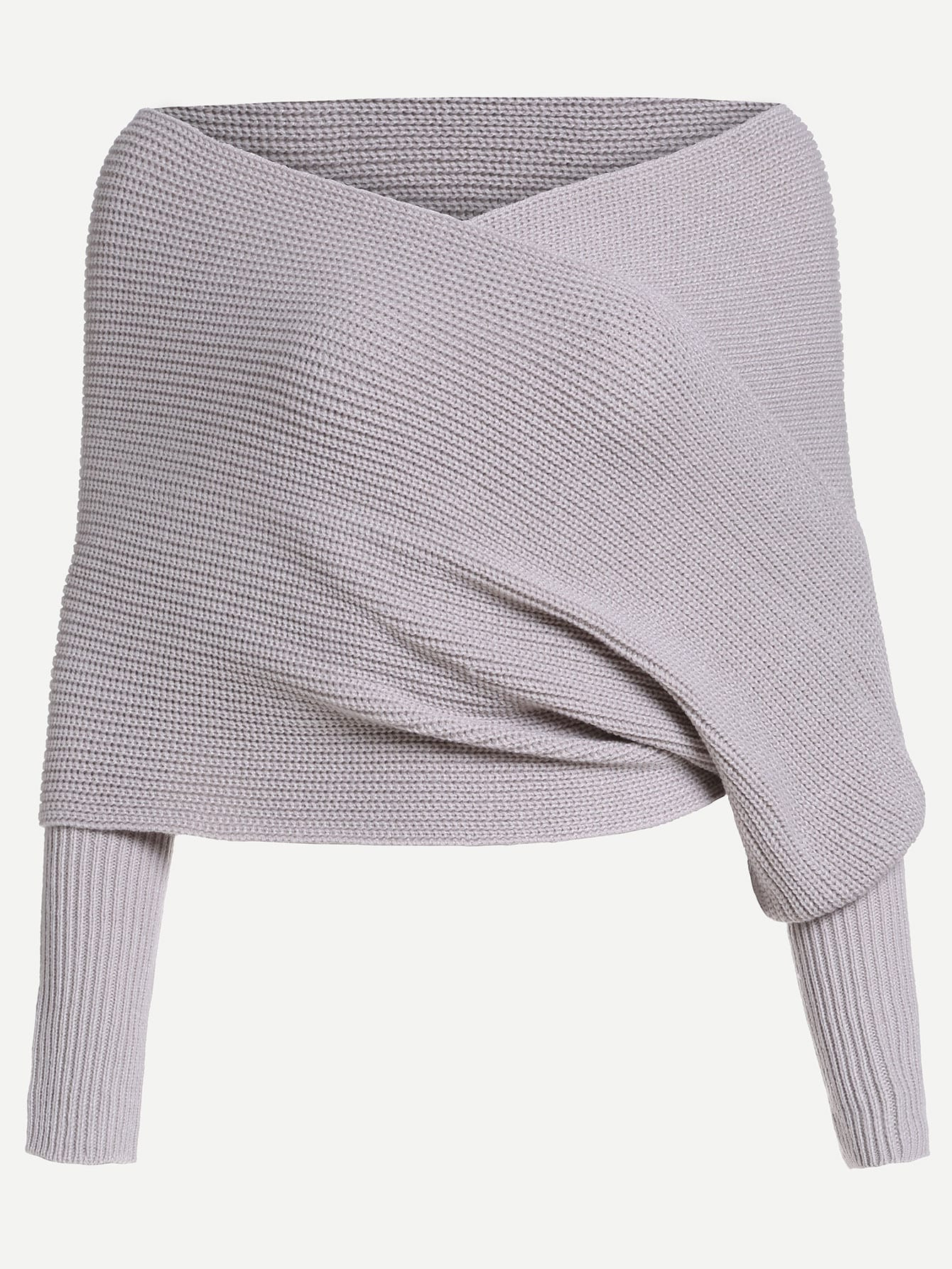 Grey Off The Shoulder Cross Wrap Sweater | Romwe