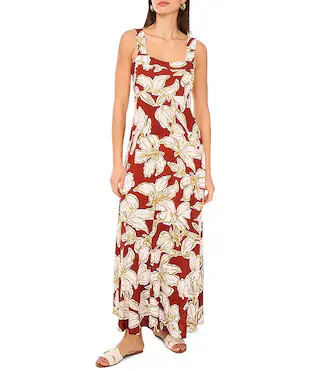 Vince Camuto Printed Square Neck Sleeveless Shift Maxi Dress | Dillard's | Dillard's