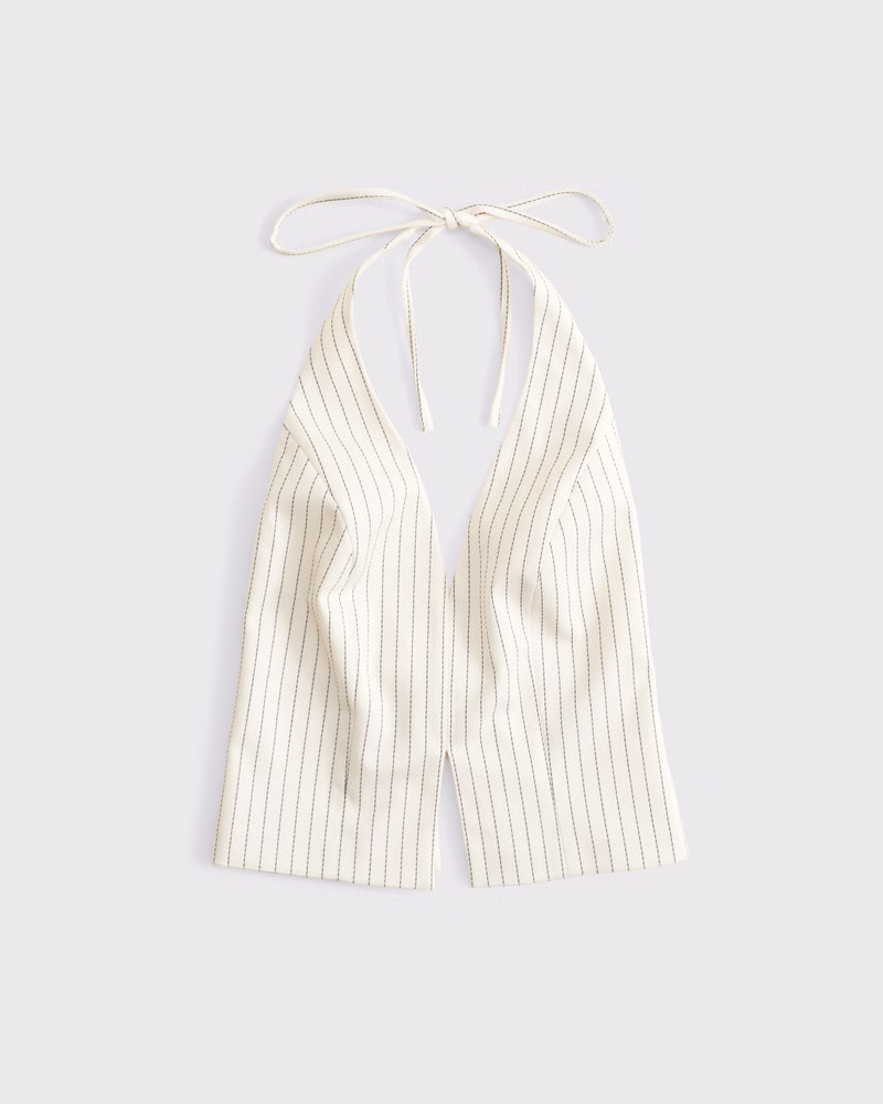 Abercrombie & Fitch Women's Tailored Halter Vest in Cream Pinstripe - Size XXS | Abercrombie & Fitch (US)