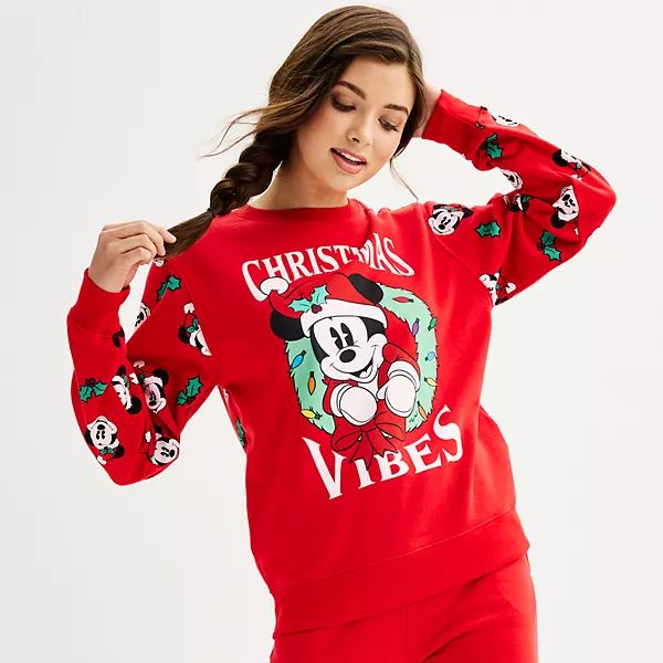 Disney's Mickey Mouse Juniors' Holiday Crewneck Graphic Pullover | Kohl's