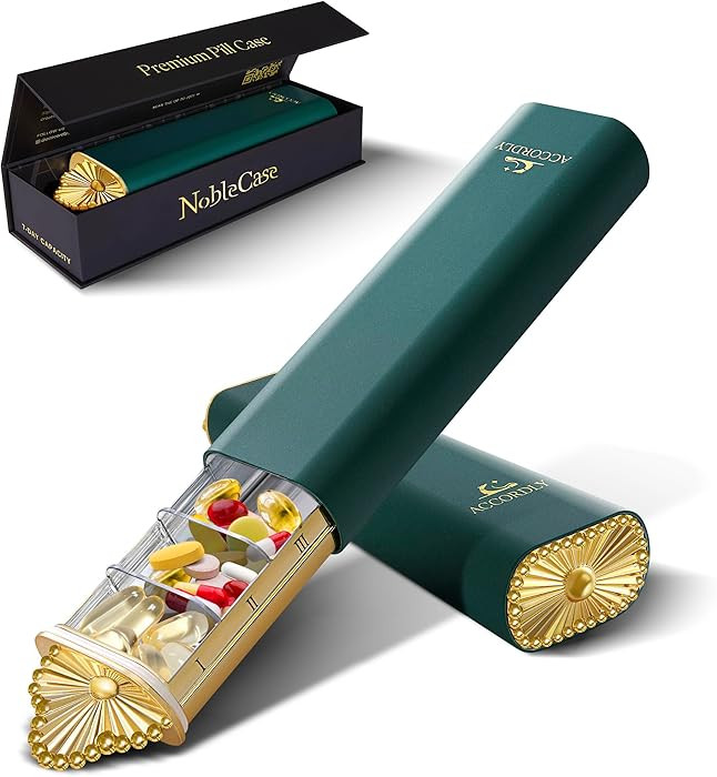 Accordly Premium Weekly Pill Organizer, 7-Day Compact Pill Case for Purse, Lightweight Gold Alumi... | Amazon (US)