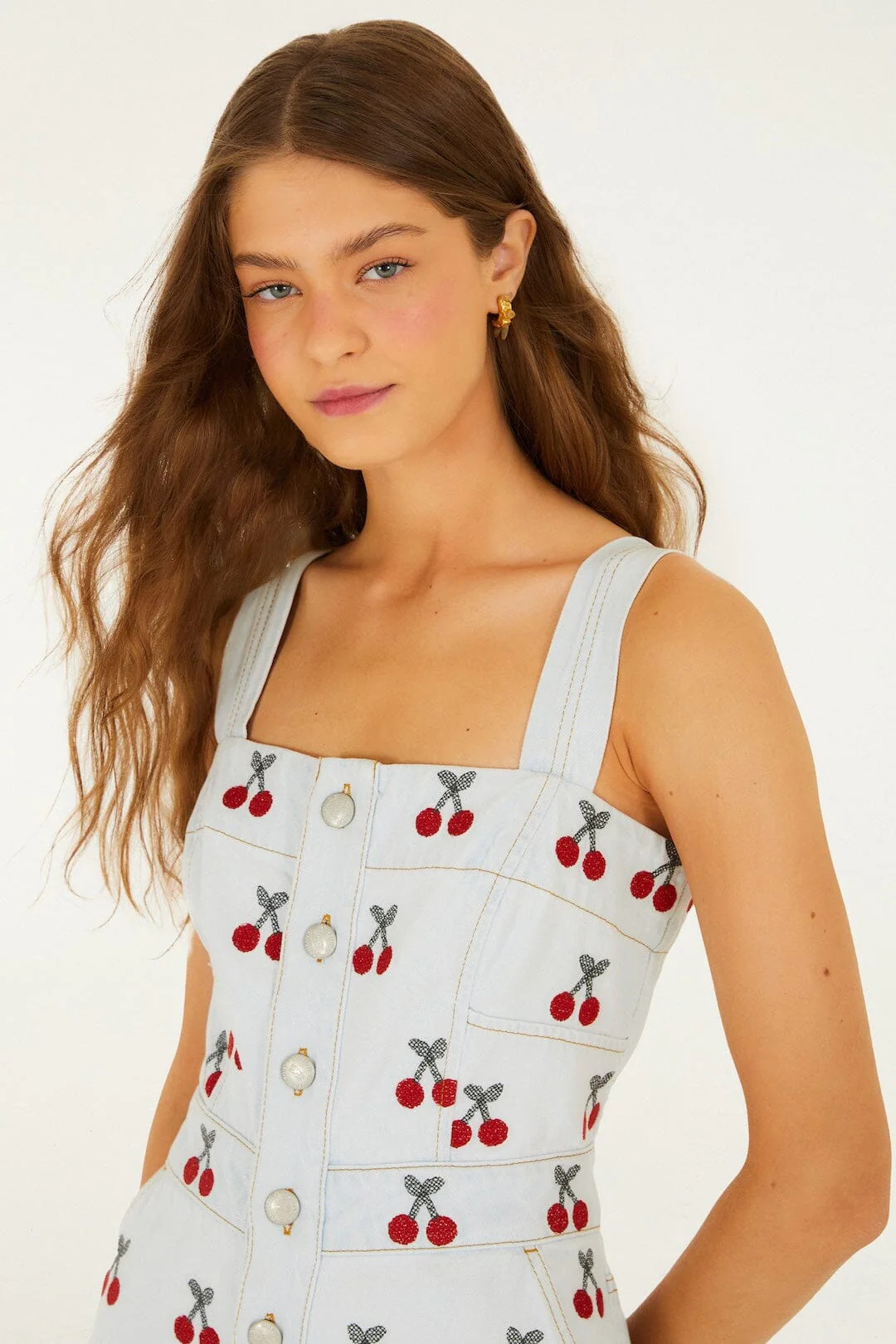 Embroidered Cherry Denim Romper | FARM Rio | FarmRio (US)