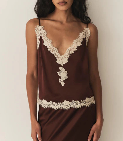 DÄ?EN Kira Top -- Cafe - Size - M Silk Sleeveless Feminine Victorian | DOEN