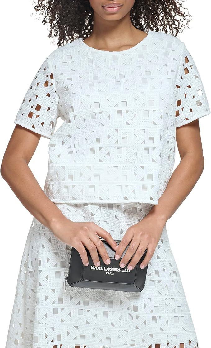 Karl Lagerfeld Paris Women's Everyday Logo Cropped Blouse | Amazon (US)