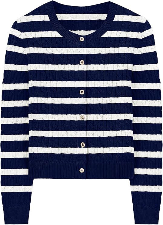 WIHOLL Women's Cable Knit Cardigan Sweaters Long Sleeve Open Front Button Up Cropped Clothes 2024... | Amazon (US)