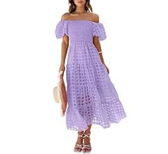 PRETTYGARDEN Women's Casual Summer Midi Dress Puffy Short Sleeve Square Neck Smocked Tiered Ruffl... | Amazon (US)