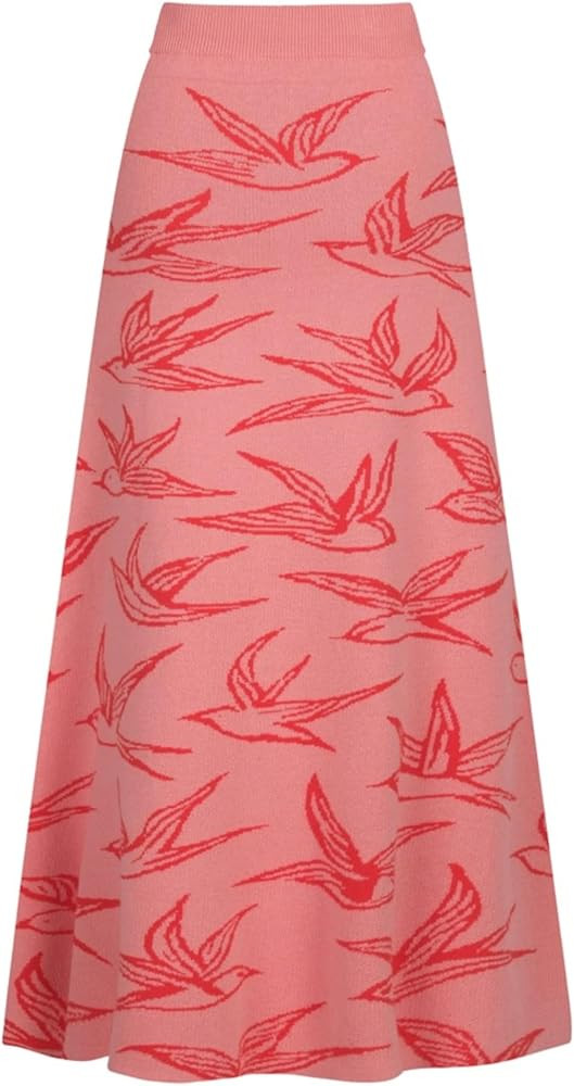 OXKnit Knittd Midi Skirts for Women, 1960s Mod Style Casual Retro Birds Pattern High Waist A Line... | Amazon (US)