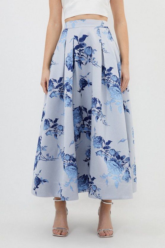 Petite Placed Jacquard Twill Woven Prom Skirt | Karen Millen UK + IE + DE + NL