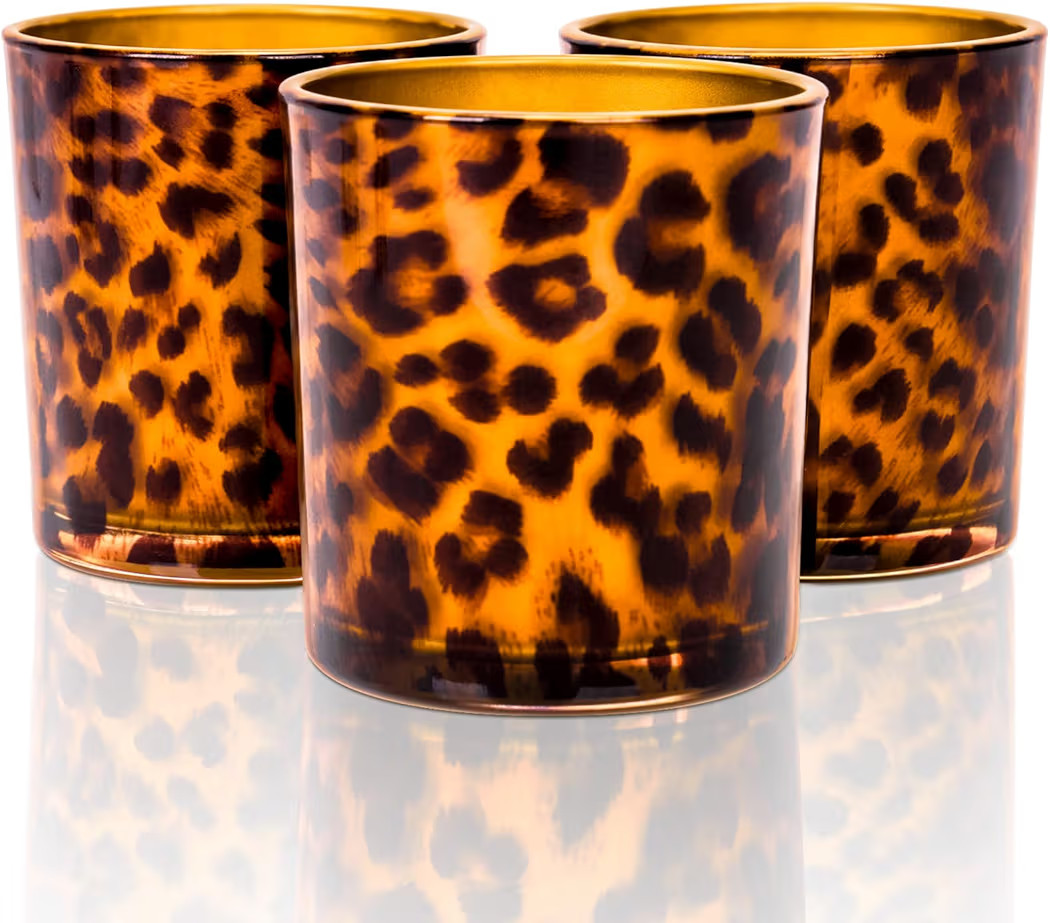 Votive Candle Holders, Leopard Print Tealight Candle Holder Set of 3, Unique Glass Candle Holder ... | Amazon (US)