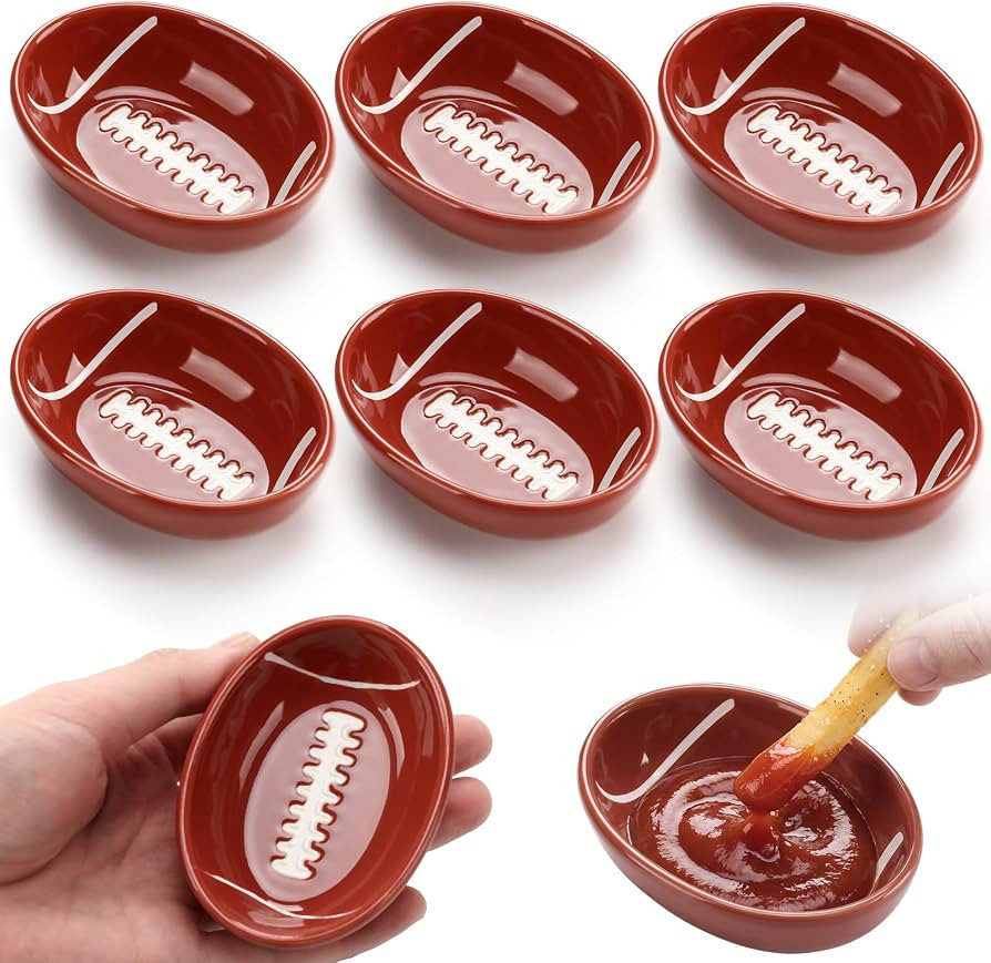 FoldTier 6 Pack Football Bowls Ceramic Football Shaped Dip Bowl 3.15 Inch Small Serving Tray Appe... | Amazon (US)