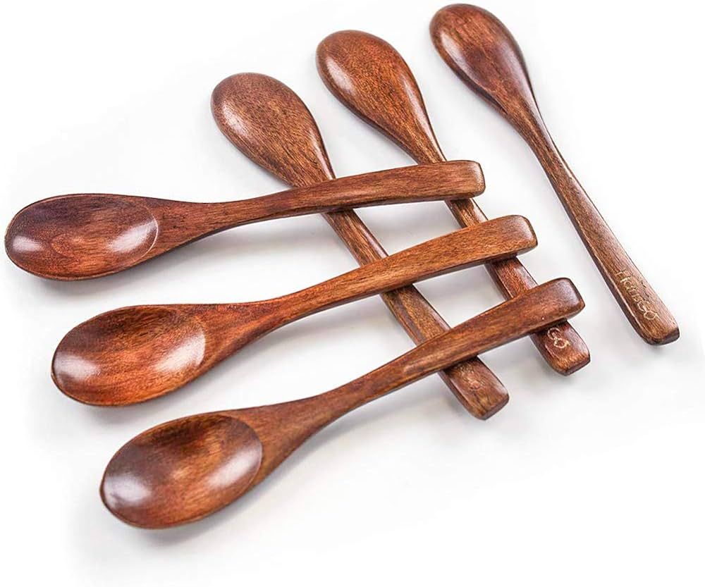 HANSGO Small Wooden Spoons, 6PCS Small Soup Spoons Serving Spoons Wooden Teaspoon for Coffee Tea ... | Amazon (US)