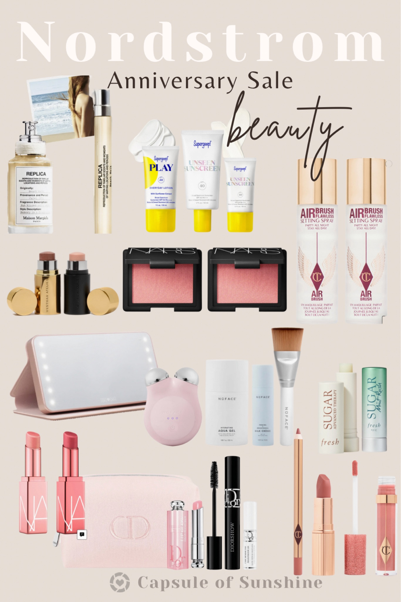 Nordstrom Anniversary Sale begins SOON!!! 

My top beauty picks. There’s a good mix of old and new for the sale! 

Cardmember Early Access opens up to Icons on July 11, Ambassadors on July 12, Influencers on July 13, and everyone else on July 17. Be sure to check your account if you’re a cardholder to see what level you are and when you’ll gain access. 

Go ahead and SAVE this post so you can easily access it once the sale opens up to you! 

#nordstromanniversarysale #nsale #beauty #makeup #sugarlipscrub #supergoop #sunscreen #charlottetilbury #settingspray #pillowtalk #diorshow #dioraddict #dior #nars #orgasmblush #rikimirror #travelmirror #fragrance #beachwalk #replica #noface #westmanatelier #afterglow #lipbalm 

#LTKsalealert #LTKxNSale #LTKbeauty