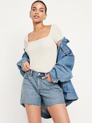 Mid-Rise Boyfriend Cut-Off Jean Shorts -- 5-inch inseam | Old Navy (US)