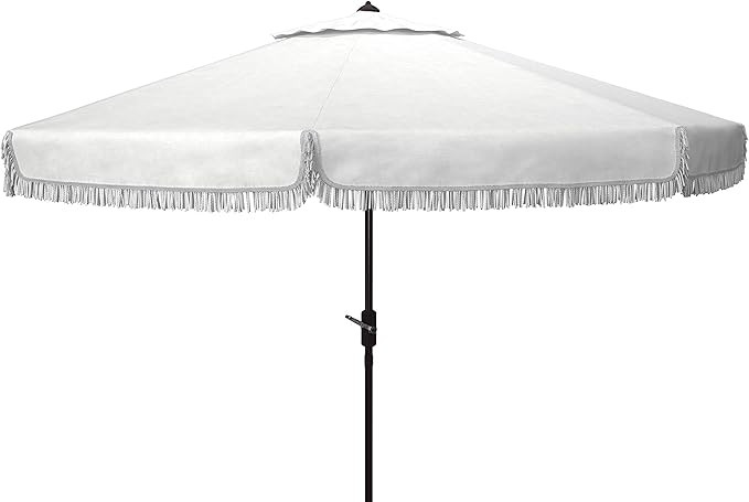 SAFAVIEH Outdoor Milan Fringe 11-Foot Round Crank UV Protected Umbrella | Amazon (US)