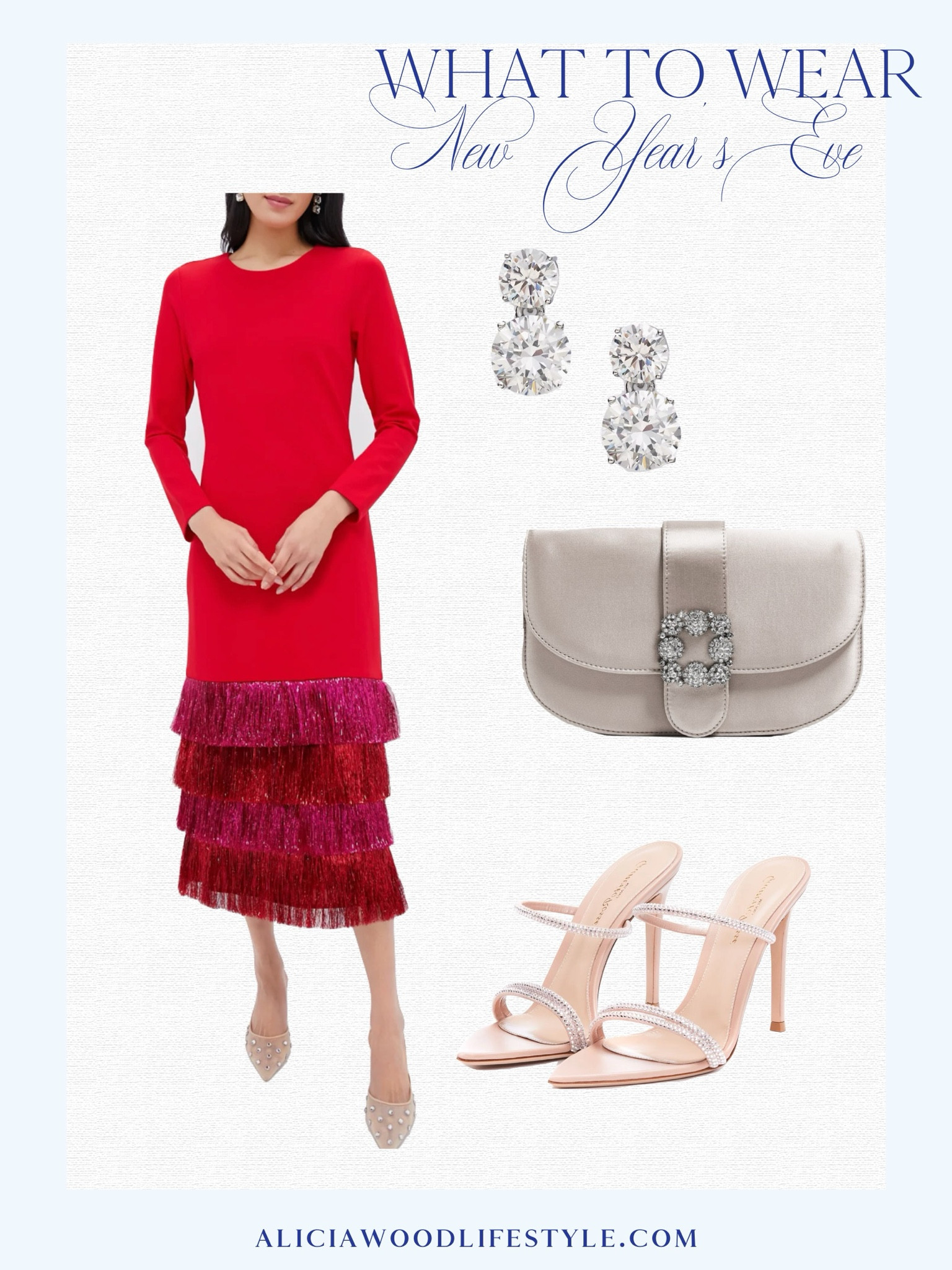 What to Wear for New Year’s Eve

Red lung sleeve midi dress with fringe detail 
Nude sandals with crystal straps
Nude handbag with crystal clasp 
Diamond drop earrings 


#LTKStyleTip #LTKOver40 #LTKHoliday
