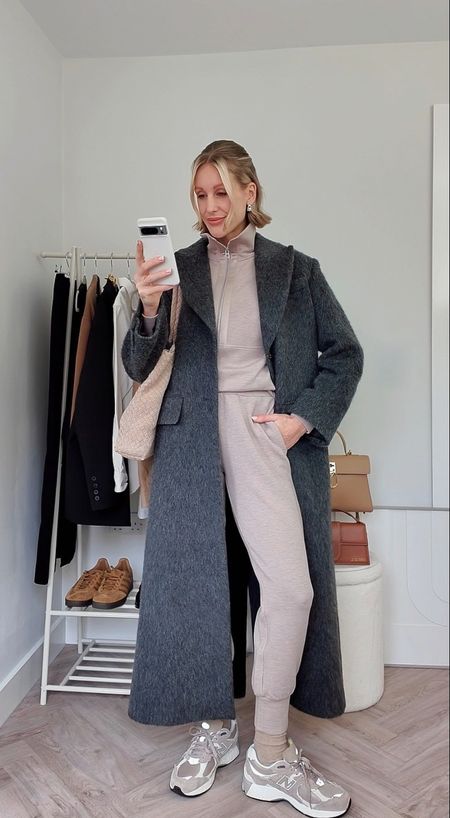 Elevate your loungewear by throwing over a long coat - a simple style trick I love to wear as a mum on the nursery run or daily dog walks when working from home 🫶🏼 #stylist #loungewear #newbalance #dresslikeamum 

#LTKstyletip #LTKeurope #LTKshoecrush
