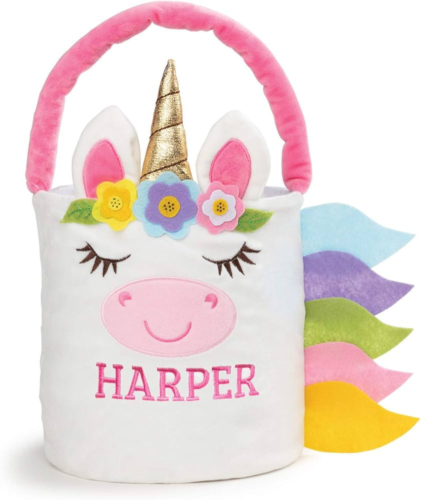 Personalized Unicorn Easter Bucket Bag with Custom Name | Colorful Plush Easter Bag with Handle |... | Amazon (US)