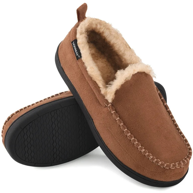 VONMAY Men's Moccasin Slippers Fuzzy Indoor Outdoor House Shoes | Walmart (US)
