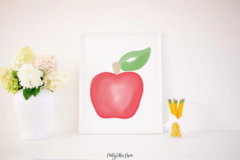 Front Door Apple Print | 8''x10'' or 16''x20'' Watercolor Red Apple Print Download | Back to Scho... | Etsy (US)