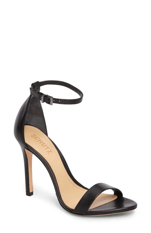 Schutz Cadey Lee Strappy Sandal in Black Leather at Nordstrom, Size 10.5 | Nordstrom