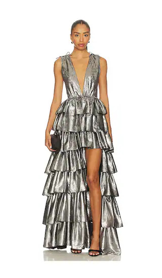 Henriette Ruffle Gown in Gun Metal | Revolve Clothing (Global)