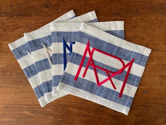 Nautical Striped Monogram Linen Blend Cocktail | Etsy | Etsy (US)