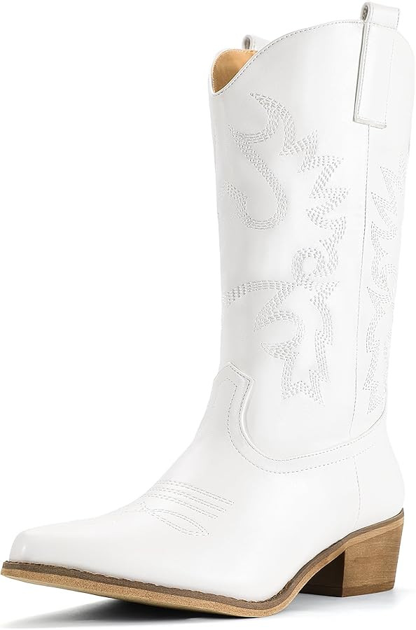 IDIFU Women's Cowboy Boots for Women Cowgirl Western Mid Calf Embroidered Chunky Low Heel Pointed... | Amazon (US)