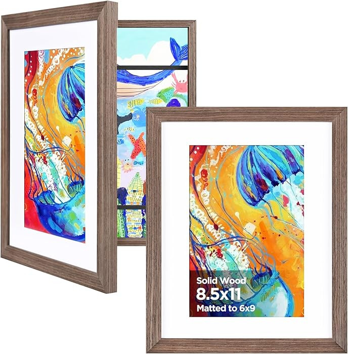 KINLINK 8.5x11 Kids Art Frame Set of 2, Solid Wood Kids Artwork Frames Changeable with Front Open... | Amazon (US)