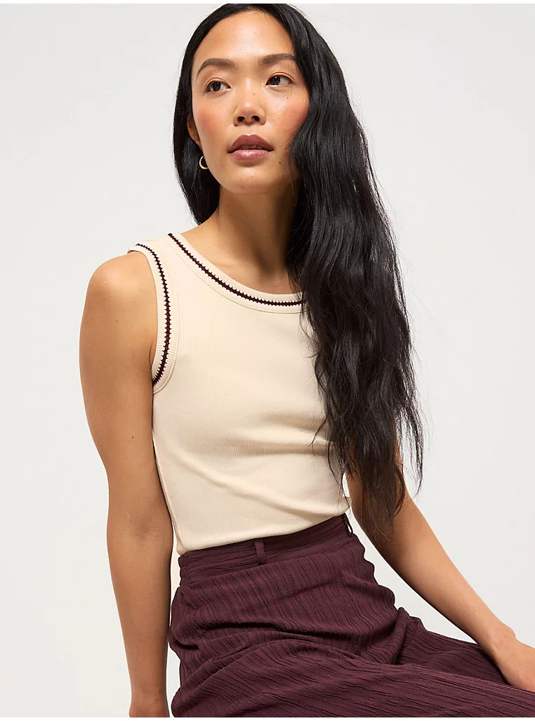 Cream Crochet Trim Ribbed Vest | George