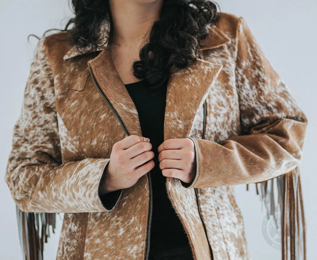 Cowhide Leather Jacket with Fringe – Women’s Size 6 (Small) | Etsy (US)