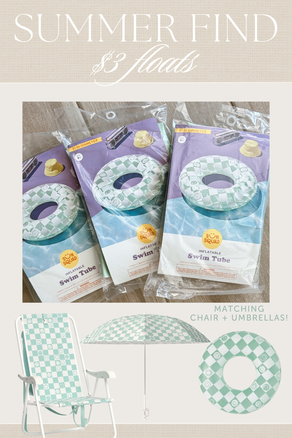 The cutest summer beach and pool float for $3 + has matching beach chair and umbrella 🤍

#summer #pool #beach #float ##checkeredprint #floaty #beachchair #beachumbrella #sunsquad #target #targetfind #kidsfloat 

#LTKfindsunder50 #LTKSeasonal #LTKkids