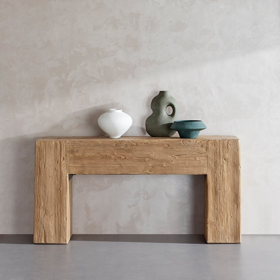 EM Wabi-Sabi Rustic Natural Reclaimed Wood Console Table | Eternity Modern