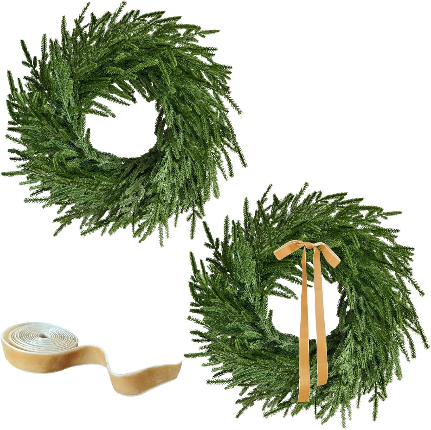 24 Inch Real Touch 2 Pcs Norfolk Pine Wreath Christmas Decorations for Front Door, Artificial Pla... | Amazon (US)