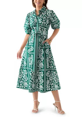 Crown & Ivy Women's Petite Elbow Sleeve Floral Maxi Dress, Green, PL | Belk