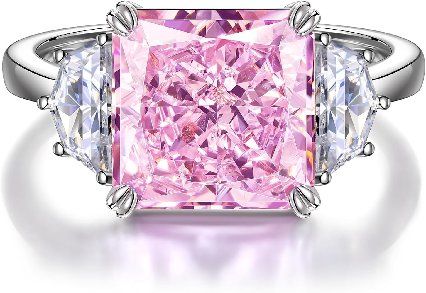 GONA 6CT Pink Diamond Ring for Women, VVS Brilliant Cut 10x10MM Three Stone Ice Gemstone, Tarnish... | Amazon (US)