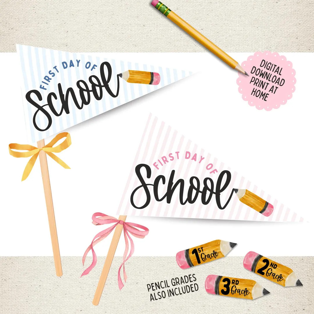 First and Last Day of School Pennant Flag Printable | Grade Sign | Back to School Photo Prop | Di... | Etsy (US)