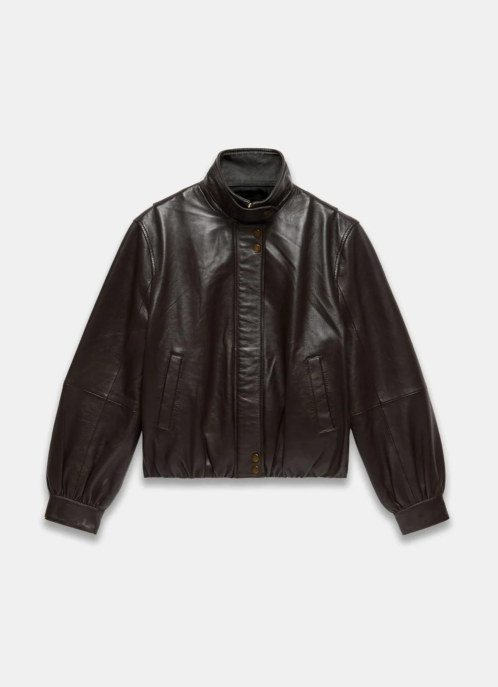 Brown Leather Ultimate Funnel Neck Bomber Jacket | Mint Velvet - ROW