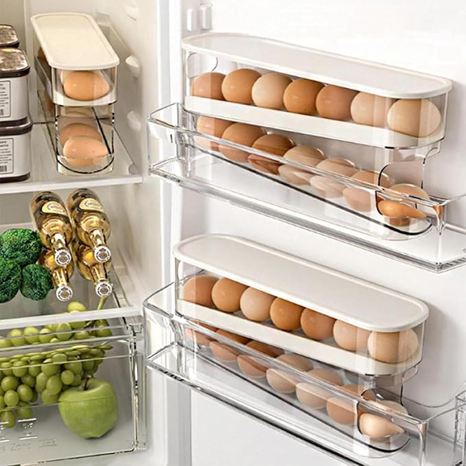 Auto Rolling Fridge Egg Organizer, Space Saving Eggs Dispenser for Refrigerator Storager, Home Eg... | Amazon (US)