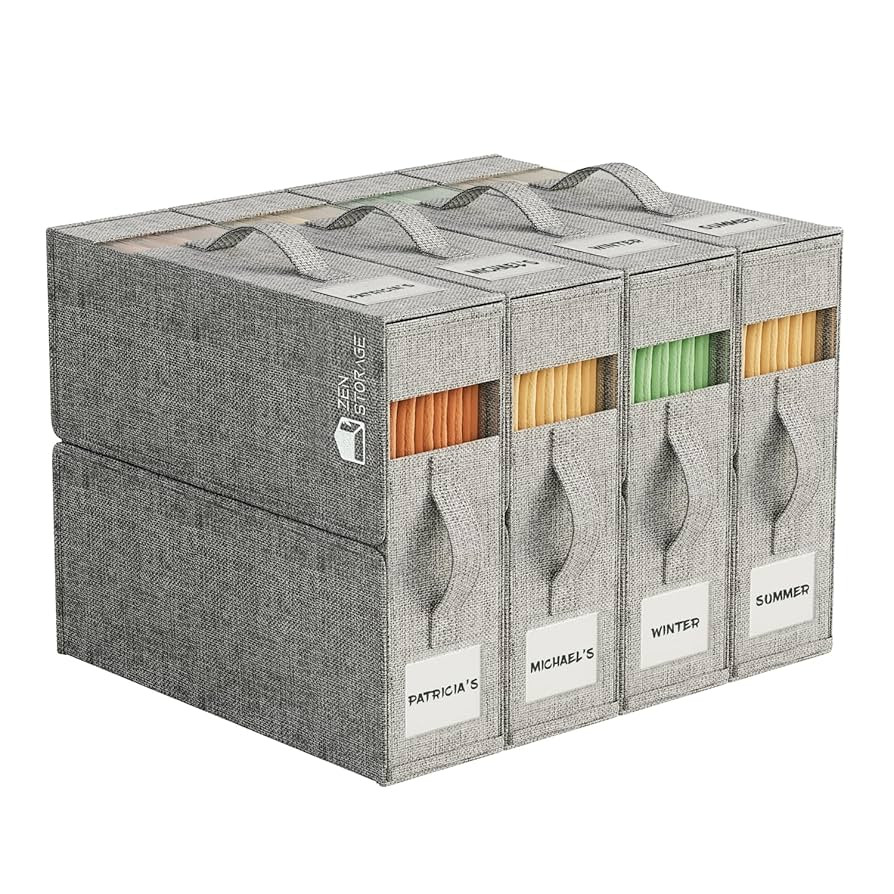 4Pack Sheet Organizers for Linen Closet - King/Queen Size Bedding Storage Boxes with Clear Window... | Amazon (US)