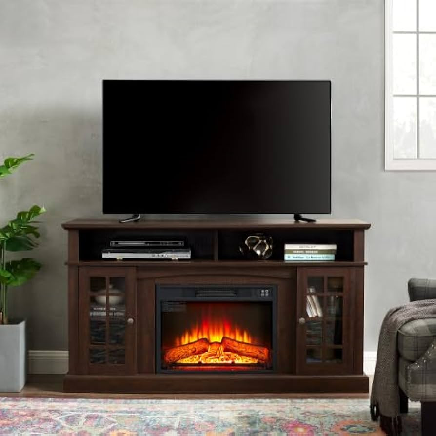 Electric Fireplace TV Stand, Classic Farmhouse TV Stand Fit up to 60" Flat Screen TV with Storage... | Amazon (US)