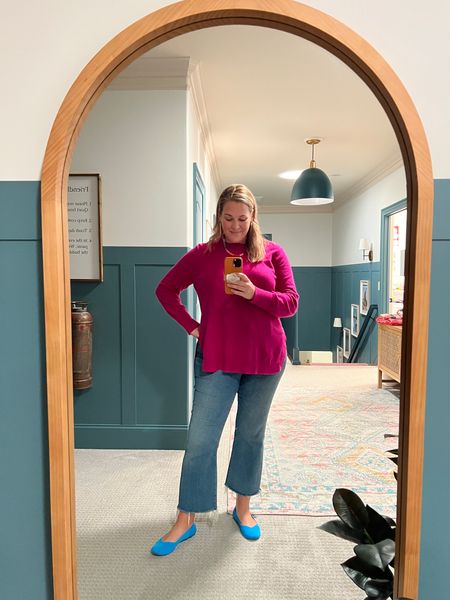 Casual fall outfit, fall outfit, pink sweater, Madewell jeans, Rothy‘s flats, flats. Jeans and shoes are true to size. My Rothy‘s are old, but I’ve linked similar options!

#LTKstyletip #LTKSeasonal