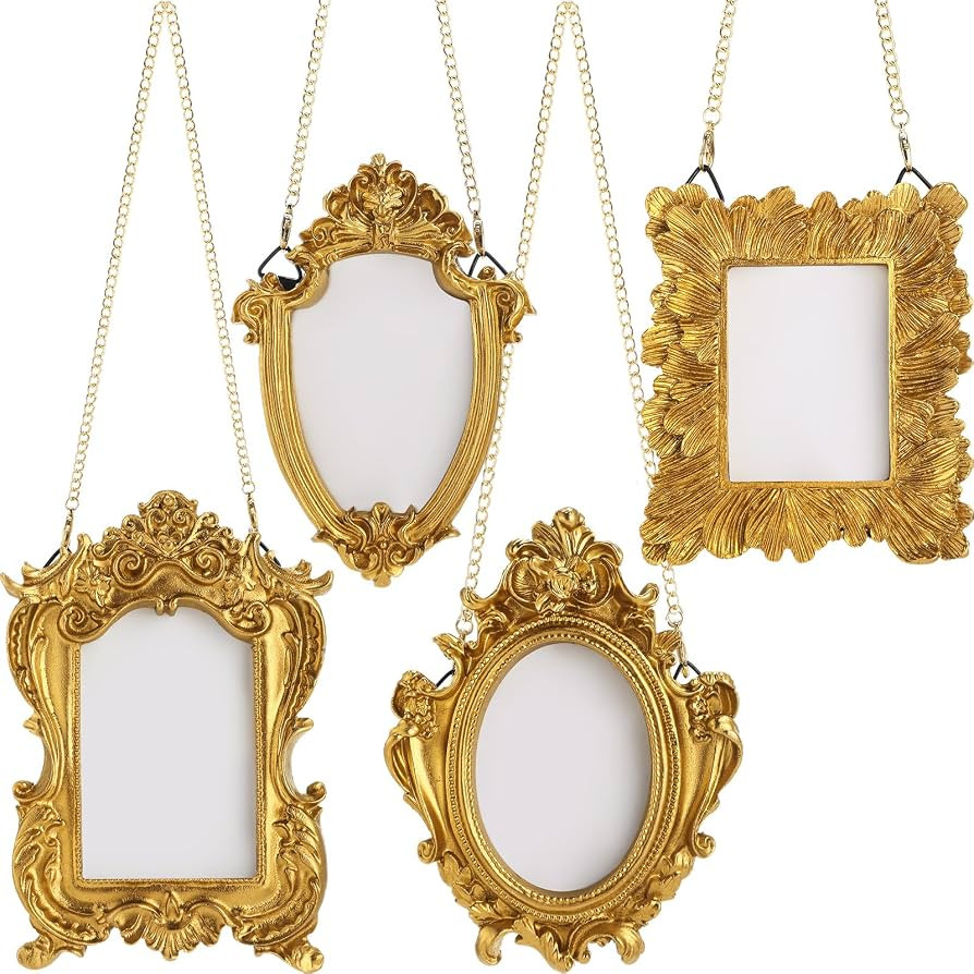 4 Pcs Mini Gold Small Picture Frames Tiny Vintage Photo Frames Antique Resin Oval Rectangle Hangi... | Amazon (US)