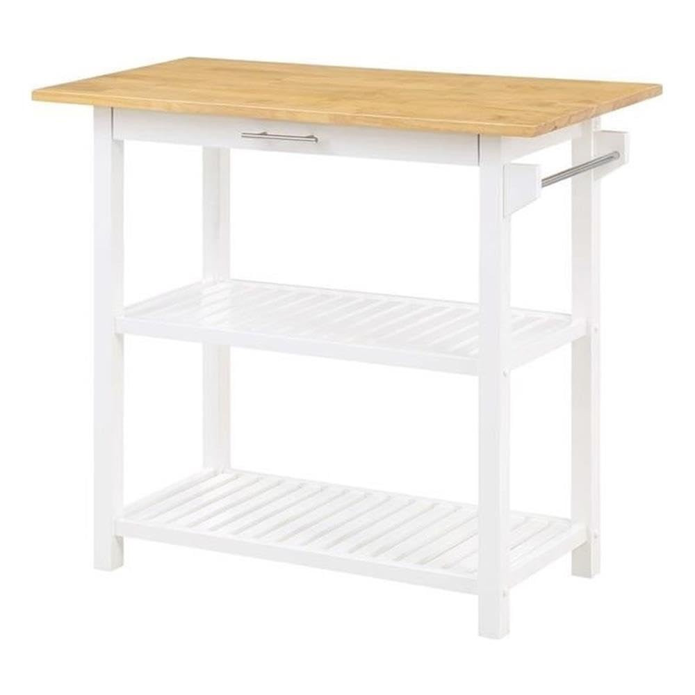Pemberly Row 3-Tier Butcher Block Kitchen Prep Island with Drawer- White Wood | Amazon (US)