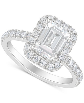 IGI Certified Lab Grown Diamond Emerald Halo Engagement Ring (2-3/4 ct. t.w.) in 14k White Gold | Macy's