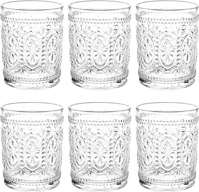 Bekith 6 Pack Drinking Glasses, 9.5 oz Romantic Water Glasses Tumblers, Heavy Duty Vintage Glassw... | Amazon (US)