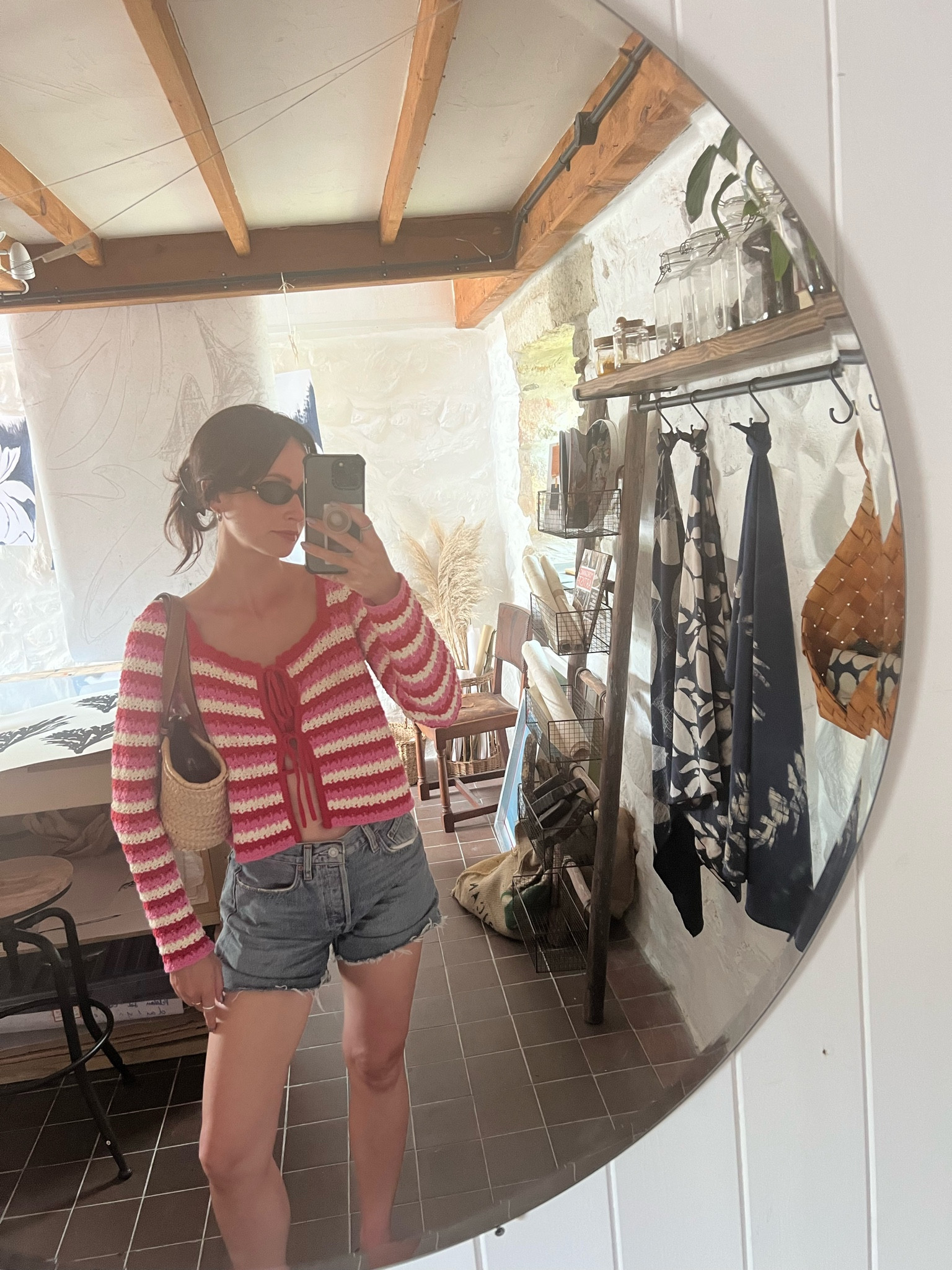 bikini by hunza g 
crochet top by kitri 
denim shorts by agolde 
flip flops by havaianas 
earrings by astrid and miyu 
sunglasses by le specs 
hair clip by emi jay

#LTKeurope #LTKSeasonal #LTKstyletip